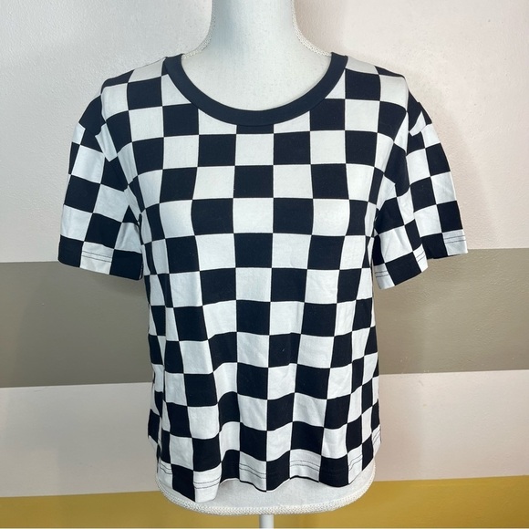 2/$25 NWT LulaRoe Black White Checkered Print Racing NASCAR Grunge Emo Crop Top - Picture 9 of 10